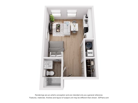 Floor plan for studio, 1 bath, 393 sqft